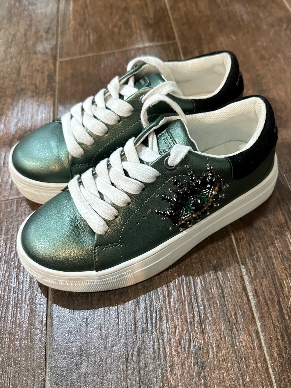 Kurt Geiger Metallic Green Beaded Kids Sneakers